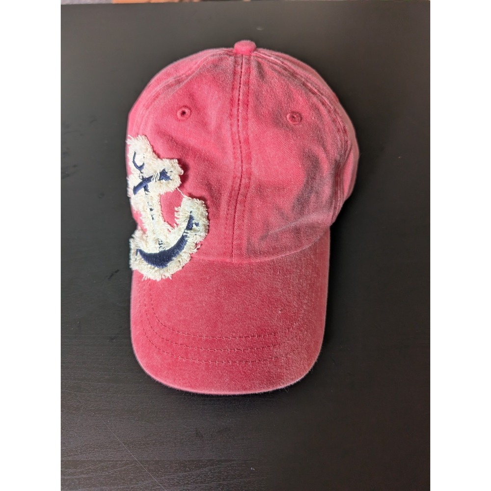 Adams Anchor Hat Cap Leather Strap Back Red Cotton Adjustable Nylon Lining
